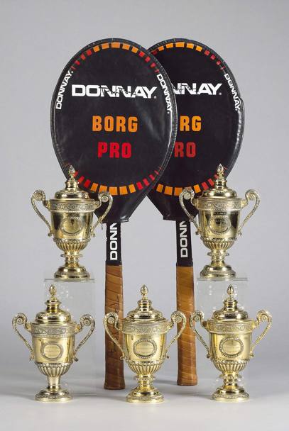 I cinque trofei di Wimbledon conquistati da Borg. Afp